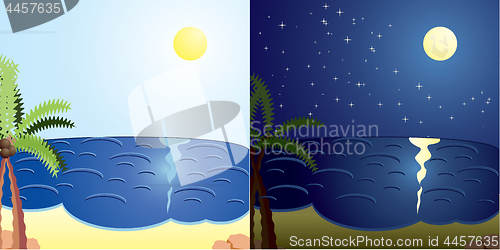 Image of Vacation cards, day and night sea