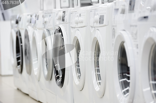 Image of washing mashines in appliance store