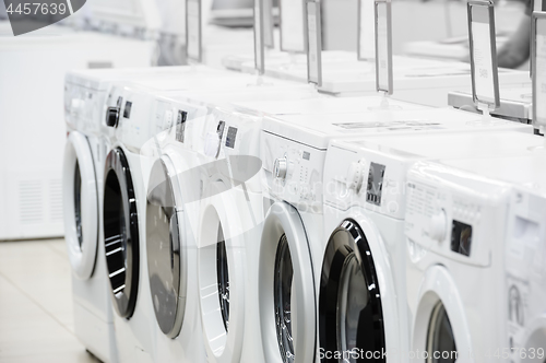Image of washing mashines in appliance store
