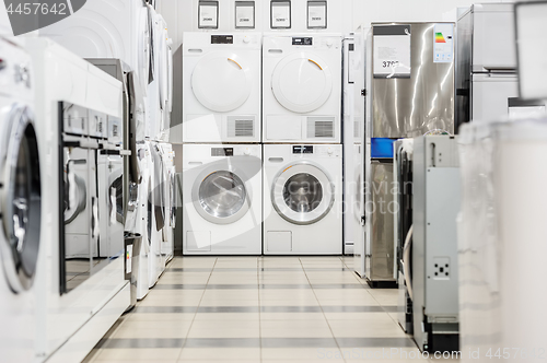 Image of washing mashines in appliance store