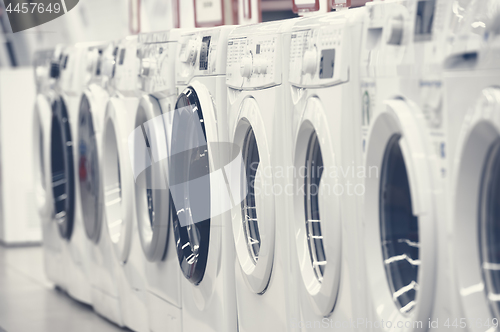 Image of washing mashines in appliance store