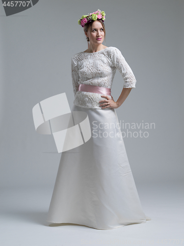 Image of Portrait of beautiful young women in wedding dress