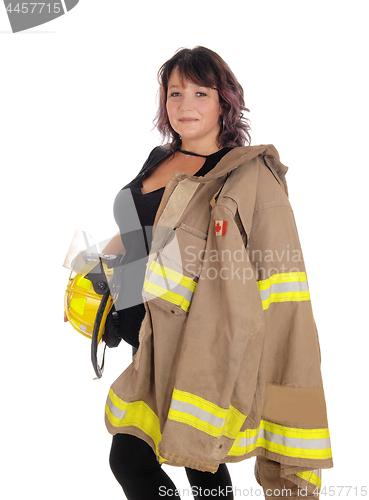 Image of Fire fighting woman with jacket