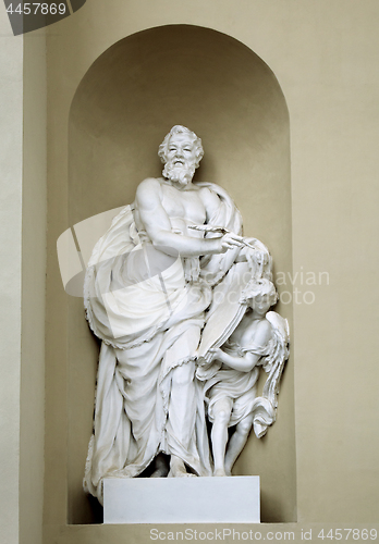 Image of Statue of st Mathew on St. Stanislaus and St Ladislaus cathedral in Vilnius