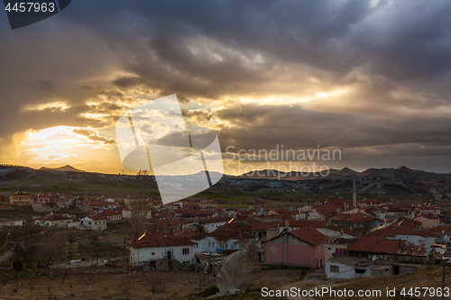 Image of View on turkish village in the evening