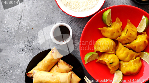 Image of Chinese food set on stone table