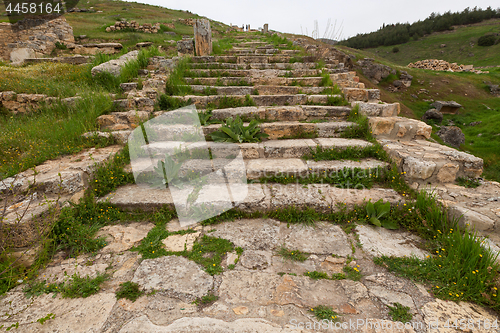 Image of Old stairs in ancient city, Hierapolis near Pamukkale, Turkey