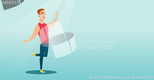 Image of Cheerful caucasian man dancer dancing.
