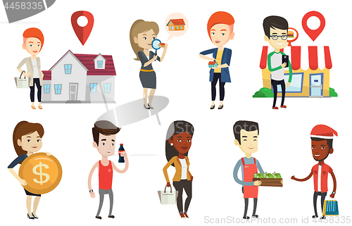 Image of Vector set of shopping people characters.