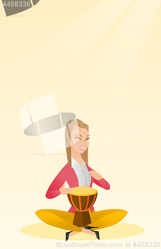 Image of Woman playing the ethnic drum vector illustration.