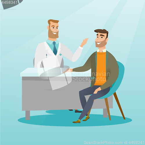 Image of Doctor consulting male patient in office.