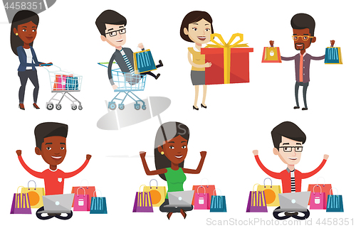 Image of Vector set of shopping people characters.
