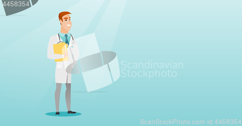 Image of Friendly doctor with a stethoscope and a file.