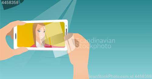 Image of Young woman making selfie vector illustration.