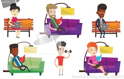 Image of Vector set of people during leisure activity.