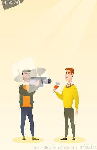 Image of TV reporter and operator vector illustration.