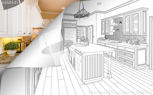Image of Kitchen Drawing Page Corner Flipping with Photo Behind