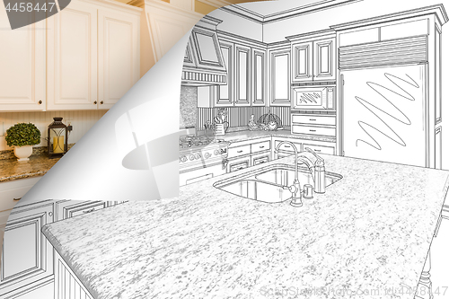 Image of Kitchen Drawing Page Corner Flipping with Photo Behind