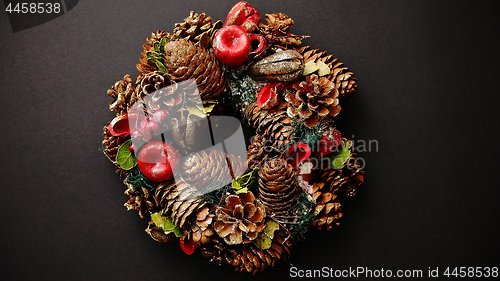 Image of Christmas Wreath on black Background