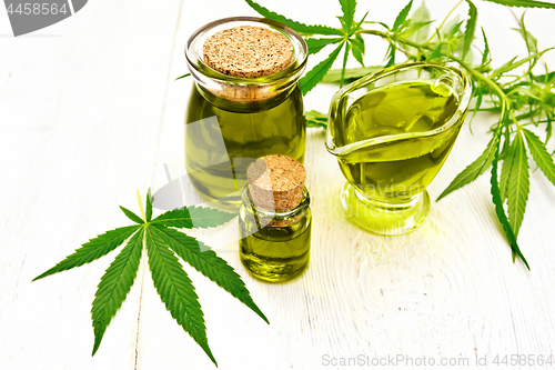 Image of Oil hemp in gravy boat and two jars on board