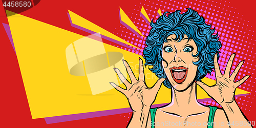 Image of surprise woman, pop art style woman 80s