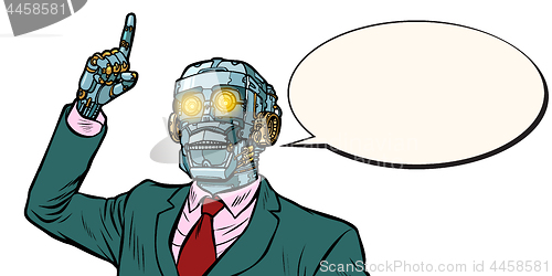Image of emotional speaker robot, dictatorship of gadgets. isolate on whi