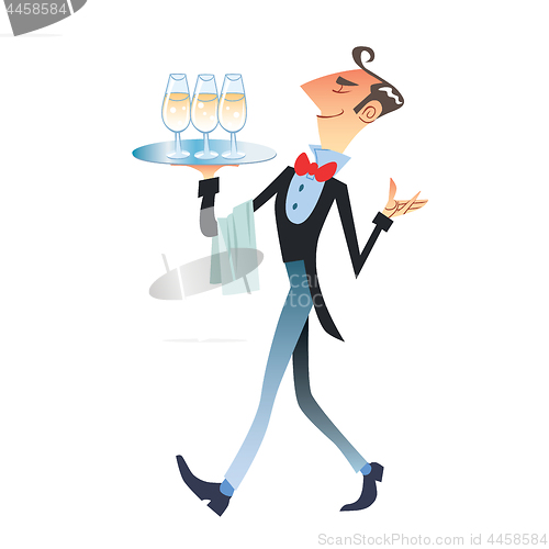 Image of waiter carries champagne