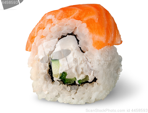 Image of Single piece of sushi roll of Philadelphia rotated