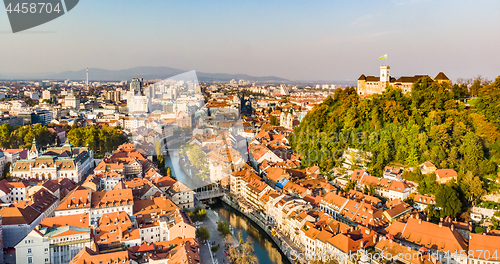 Image of Cityscape of Ljubljana, capital of Slovenia in warm afternoon sun.