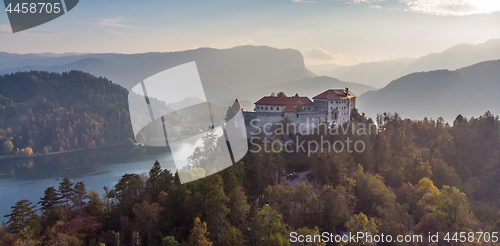 Image of Medieval castle on Bled lake in Slovenia in autumn.