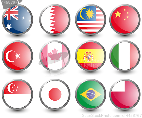 Image of Web buttons with flags of F1 countries isolated on white