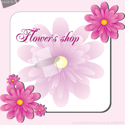 Image of Background with pink flowers, herberas, vizit card for flower shop