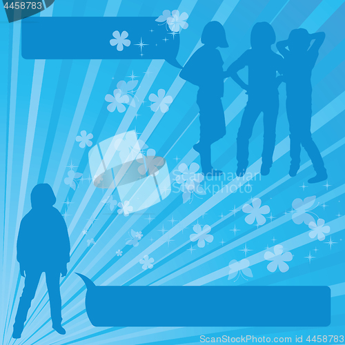 Image of Little or teenage girls silhouettes on blue background