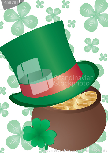 Image of background with Top Hat and four-leafed clover for St. Patrick`s day