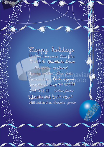 Image of Happy holidays greetings on many languages, send it to your friends