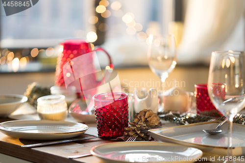 Image of table served for christmas dinner at home