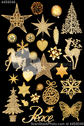 Image of Christmas Gold Peace Sign and Decorations