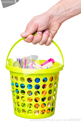 Image of Hand hold bucket with clothespin