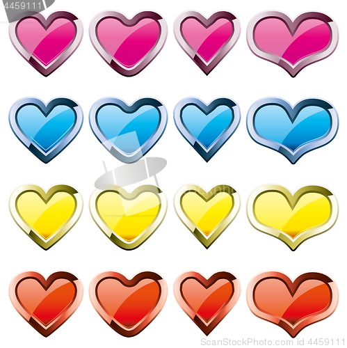 Image of Set of colored heart shape icons