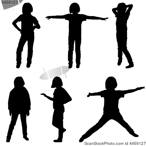 Image of Little or teenage girls silhouettes set