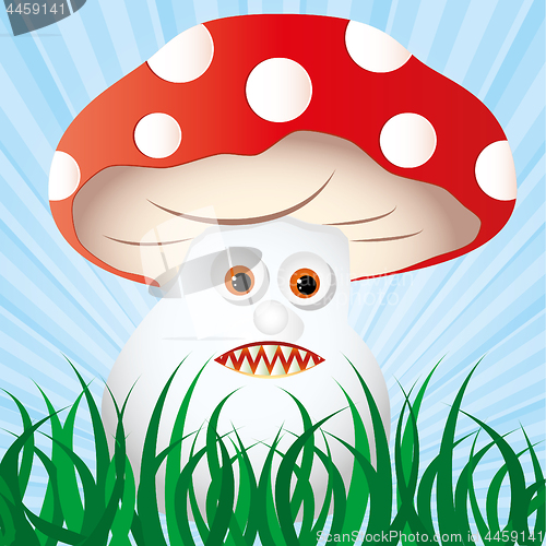 Image of Poisonous amanita waits for it`s victims in the grass in forest