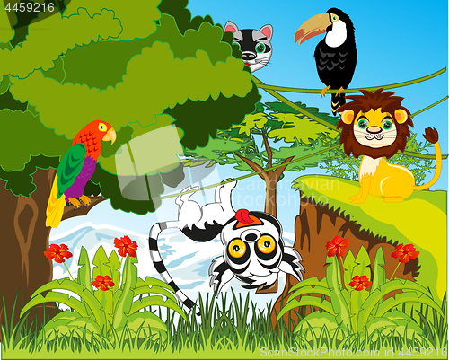 Image of Green jungle and their inhabitants vector illustration