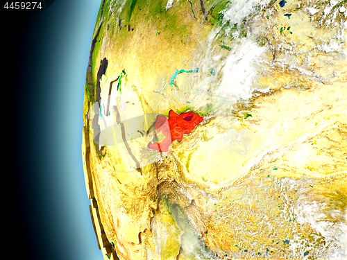 Image of Kyrgyzstan on planet Earth from space