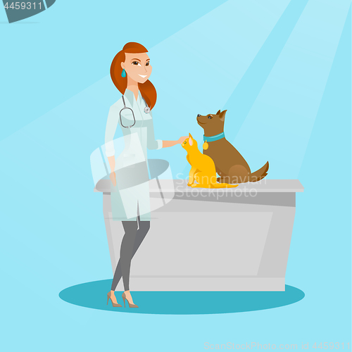 Image of Veterinarian examining dogs vector illustration.