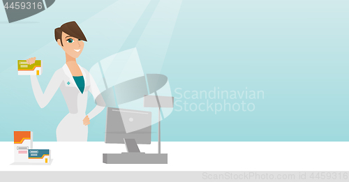 Image of Pharmacist showing some medicine.