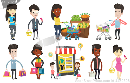 Image of Vector set of shopping people characters.