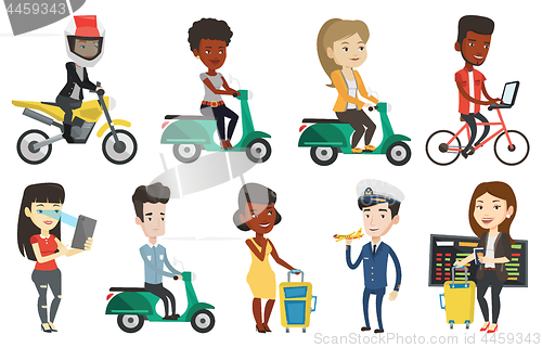 Image of Transportation vector set with people traveling.