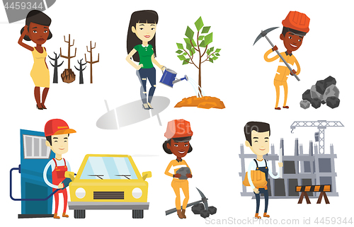 Image of Vector set of characters on ecology issues.