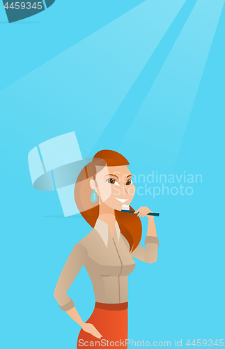Image of Woman brushing teeth vector illustration.