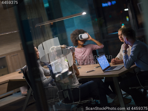 Image of Multiethnic Business team using virtual reality headset